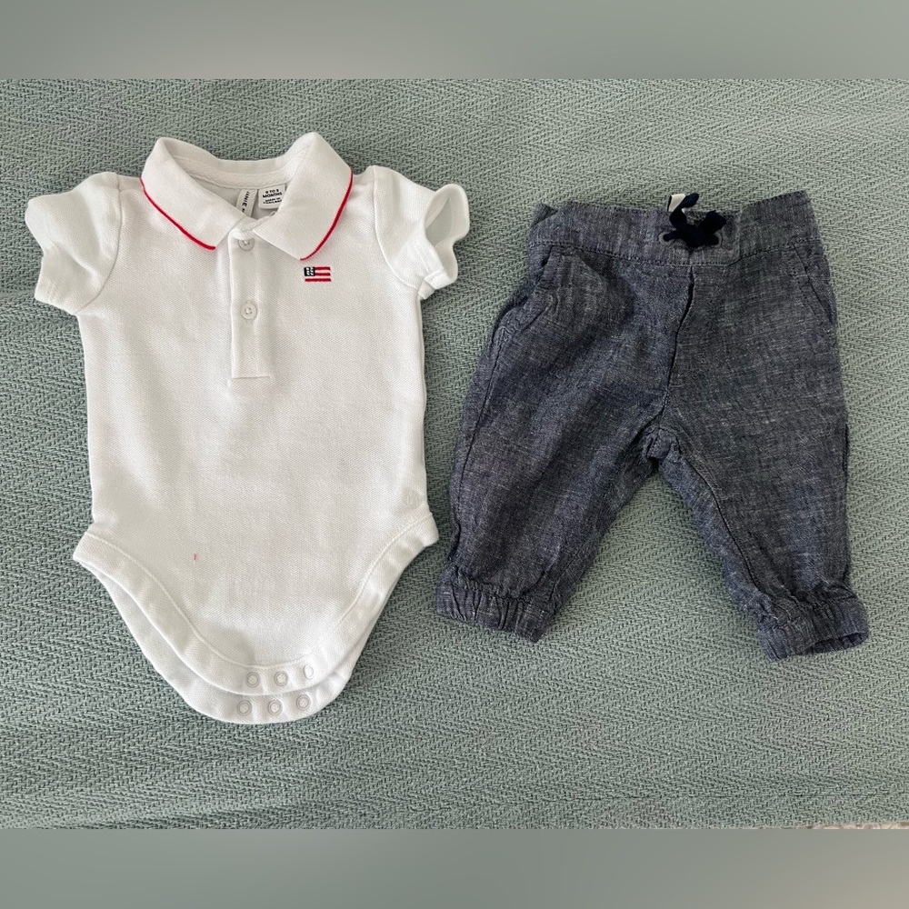 Janie and Jack Boys Pant Set Polo Shirt Linen Pants Easter Outfit